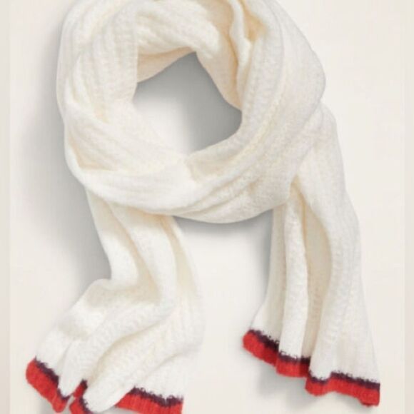 NWT OLD NAVY Ivory/RedSoft-Brushed Shaker-Stitch Scarf Creme de la Creme - Picture 3 of 8